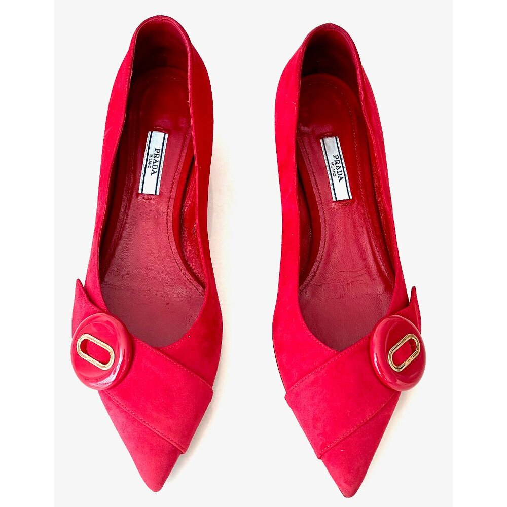 PRADA Red Suede Mid-Heel Ballerina Pumps – Size IT 39.5 US 9-9.5